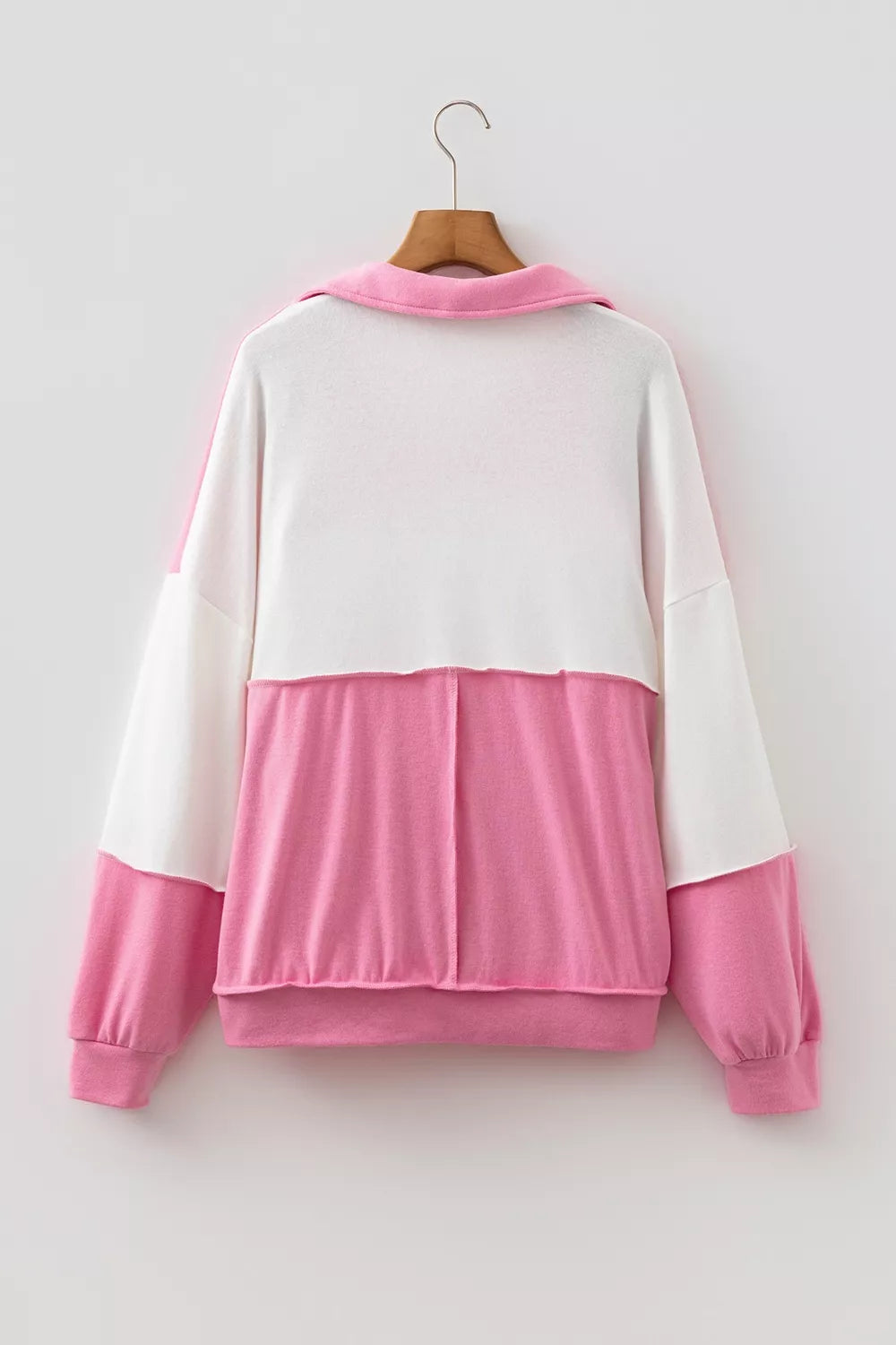 Color Block Ricrac Trim V Neck Long Sleeve Top in Pink, alternate angle