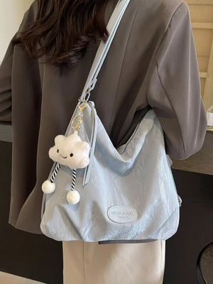 Pu Leather Shoulder Bag Medium in Blue, front view