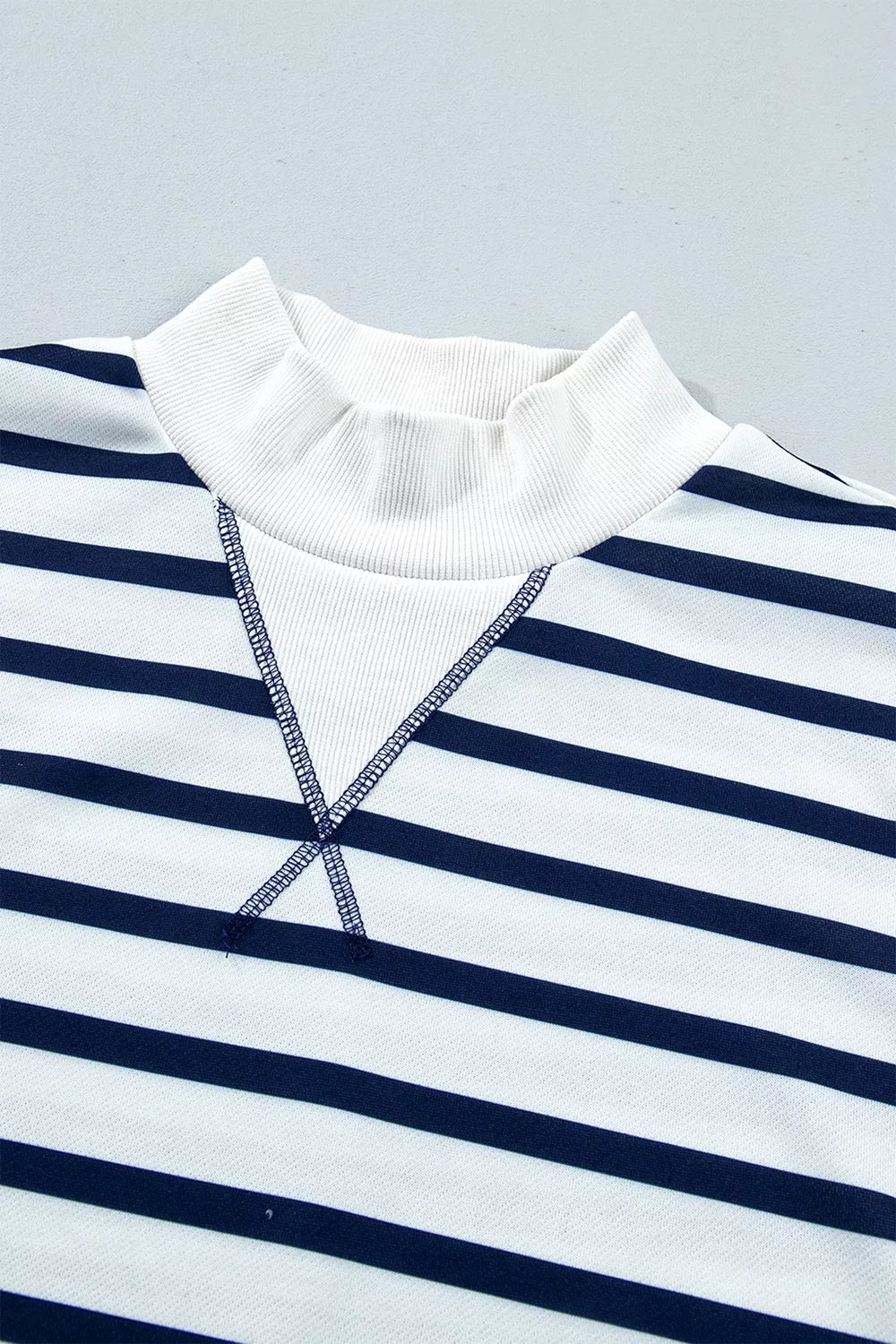 Striped Stand Neck Long Sleeve Sweatshirt in Stripe, fabric detail