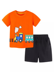 Playful Train Graphic T-shirt And Shorts Set