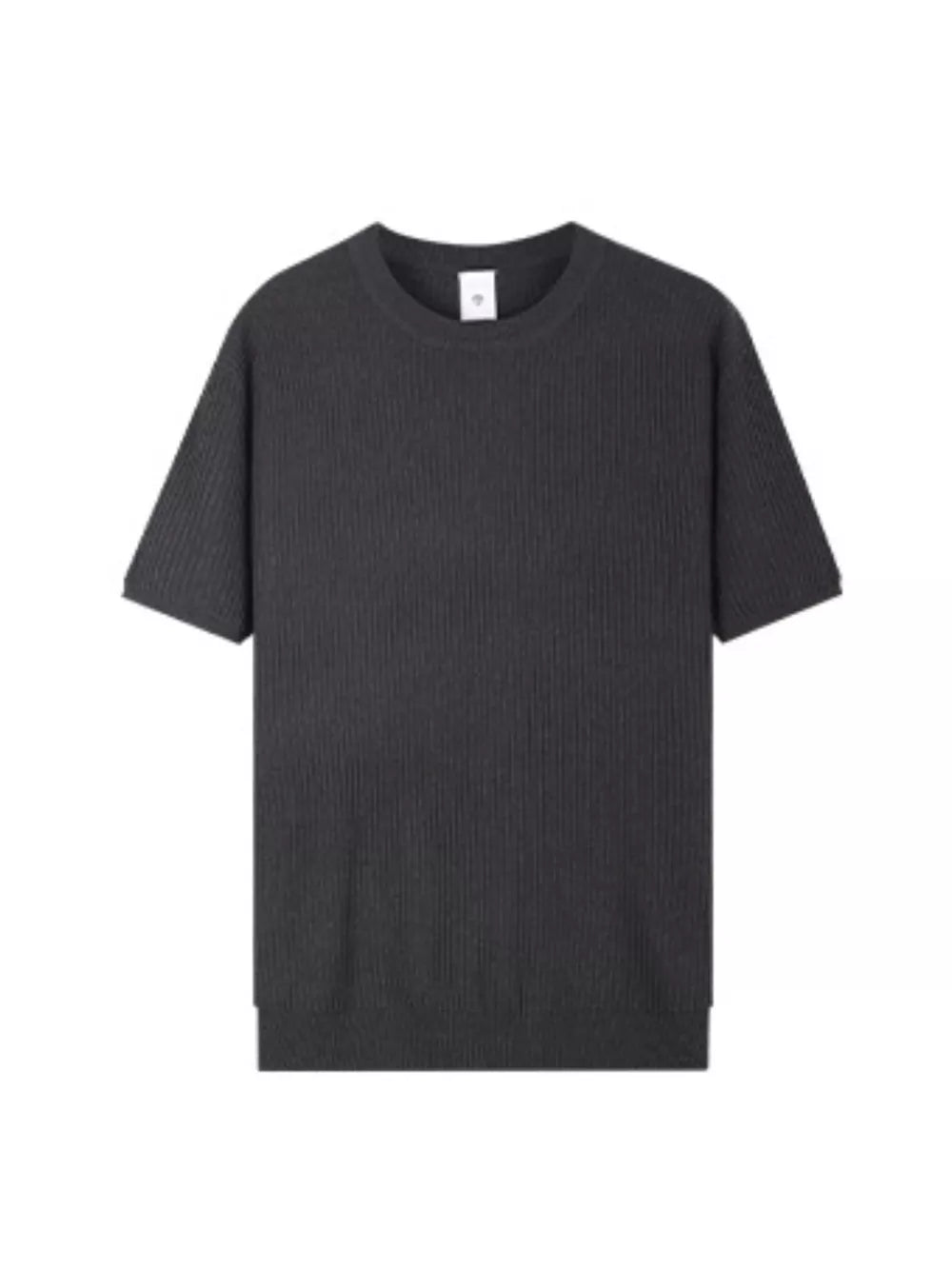 Men's dark gray ribbed knit relaxed fit t-shirt with crew neck.