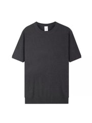Men's dark gray ribbed knit relaxed fit t-shirt with crew neck.
