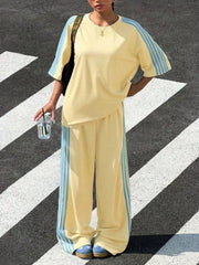 Striped Short Sleeve Top And Pants Set in Yellow, view 20