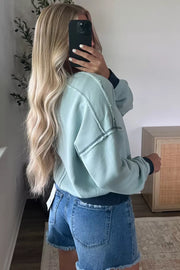Contrast Edge Colorblock Crop Sweatshirt in Pastel Blue, side view