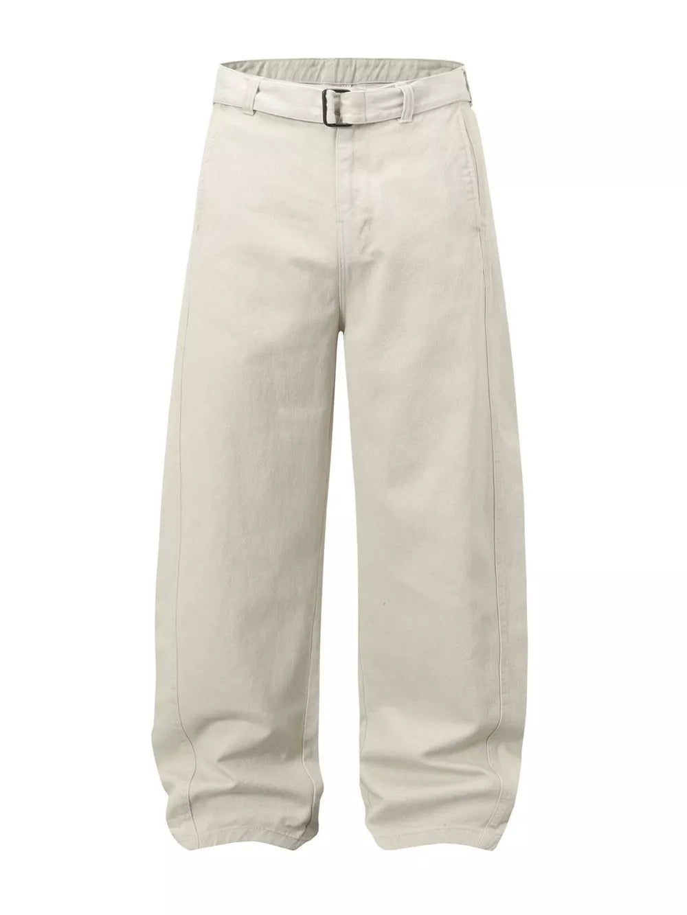 Cream white belted wide-leg cargo pants with a casual fit.