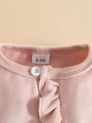 Pink baby set with ruffled cardigan detail and button closure