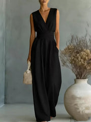 Effortless Elegance Wide-leg Romper With Pockets
