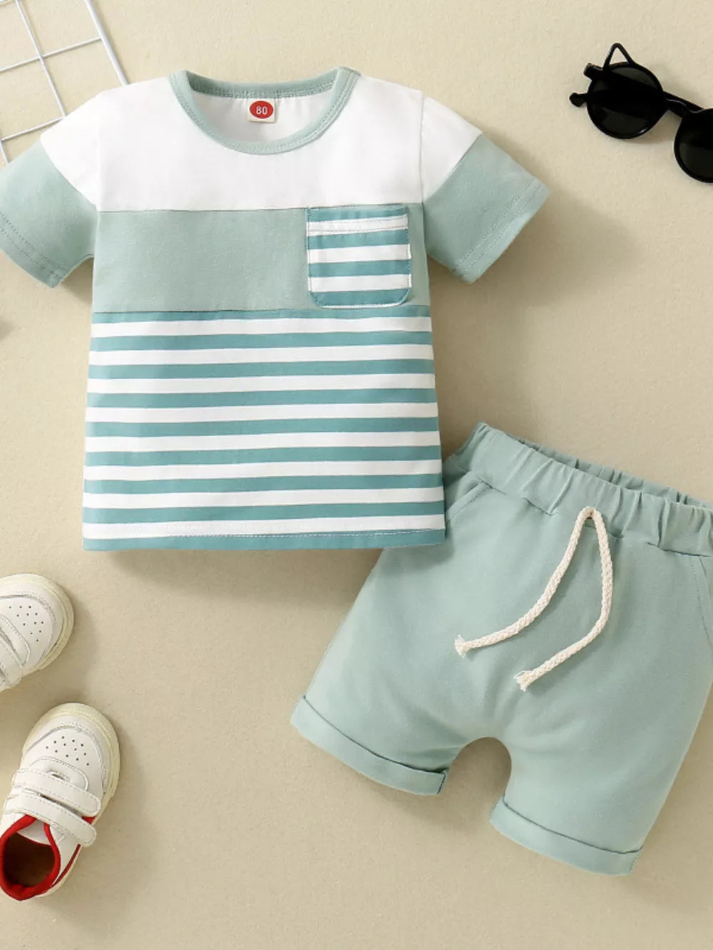 Children's Striped T-shirt And Shorts Set, side view