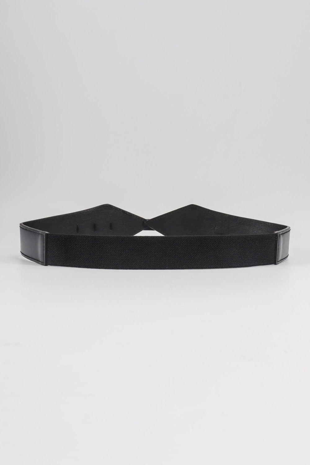 Black leather and elastic belt with geometric pointed ends