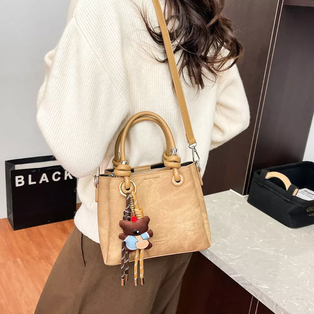 Pu Leather Crossbody Bag in Brown, close-up detail