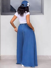 Effortless Denim Maxi Skirt With Raw Hem