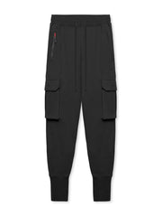 Black Tech-Knit cargo joggers with zip pocket and drawstring waist.
