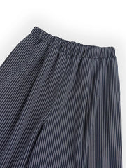 Blue striped wide-leg pants with elastic waistband