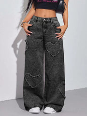 Heart Applique Wide-leg Jeans
