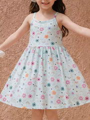 Children's Floral Print Spaghetti Strap A-line Dress, front view
