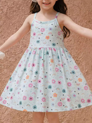 Children's Floral Print Spaghetti Strap A-line Dress, front view