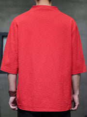 Men's Plus Size Solid 3/4 Sleeve Shirt, fit detail