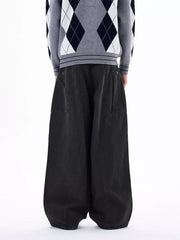 Men's dark gray relaxed fit wide-leg sweatpants with cargo pockets.