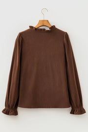 Solid Color Ruffle Trim V Neck Corduroy Jacket, fabric detail