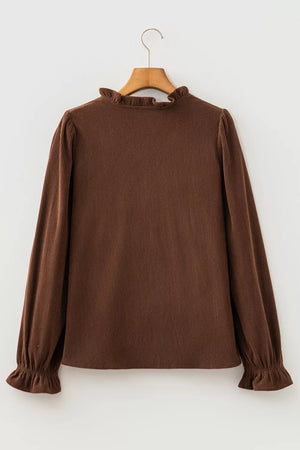 Solid Color Ruffle Trim V Neck Corduroy Jacket, fabric detail