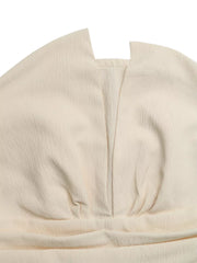 Cream pleated V-neck strapless romper with textured fabric detail