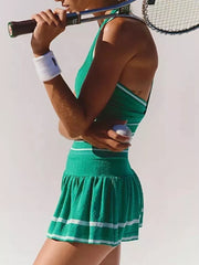 Halter Neck Tank And Skirt Active Set in Gray Green, view 13