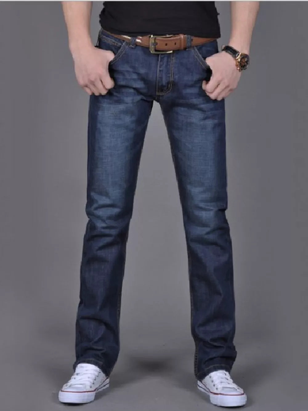 Men's Slim Fit Blue Jeans in Blue, front view