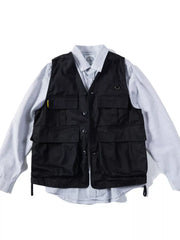 Men's Multi-pocket Cargo Vest in Army Green, side view
