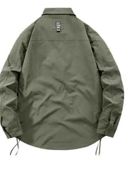 Oversized Army Green Cargo Jacket with drawstring hem and button cuffs.