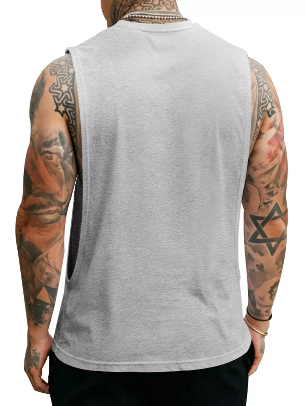 Men's Full Size Round Neck Tank Top Plus Size in Apricot, back view