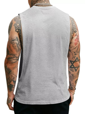 Men's Full Size Round Neck Tank Top Plus Size in Apricot, back view
