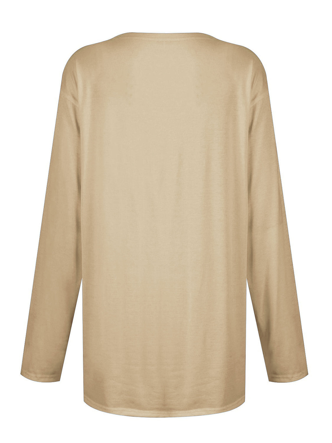 Khaki relaxed fit tunic with long sleeves and a crew neck.
