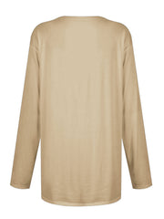 Khaki relaxed fit tunic with long sleeves and a crew neck.