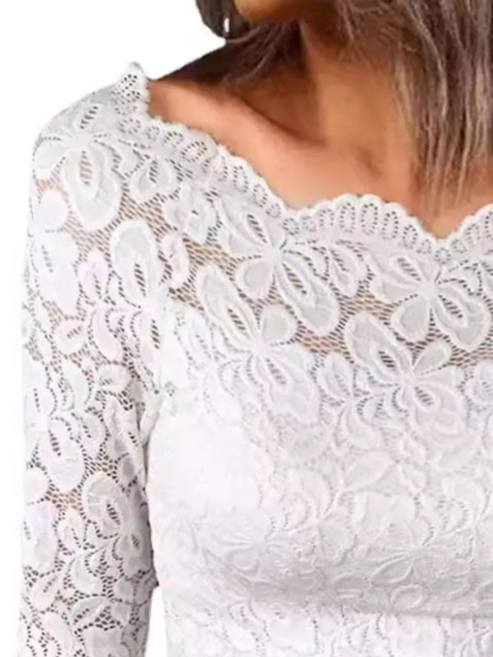 Off-shoulder Long Sleeve Lace Blouse Plus Size in Black, side view