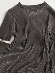 Dark Gray pleated two-piece set with a crew neck and short sleeves.