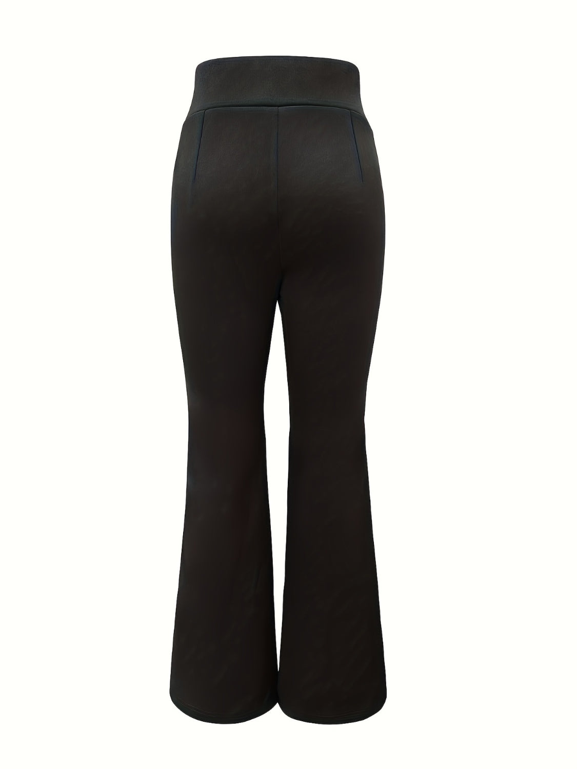 Black lace-up waist slit flare trousers with a bootcut leg.