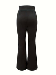 Black lace-up waist slit flare trousers with a bootcut leg.
