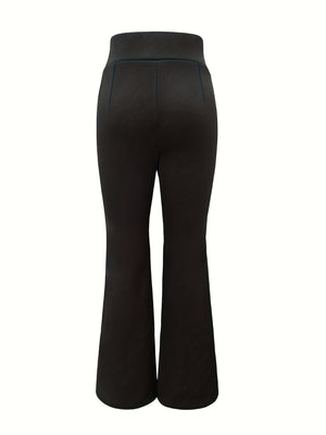 Black lace-up waist slit flare trousers with a bootcut leg.