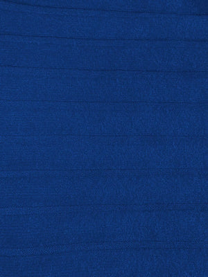 Blue ribbed knit hoodie dress fabric detail
