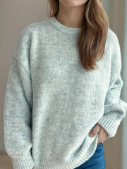 Oversized crewneck sweater in light blue marled knit with ribbed cuffs and hem