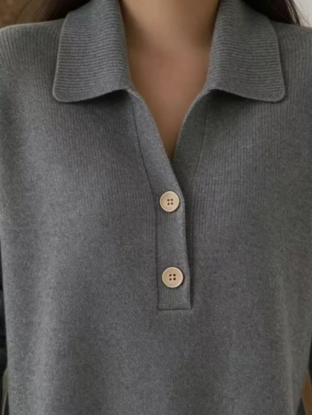 Full Size Button Detail Long Sleeve Sweater Plus in Orange-red, fabric detail