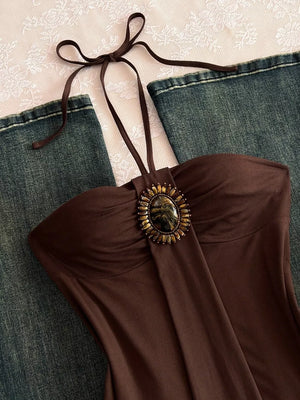 Embellished Front Halter Neck Cami, editorial view