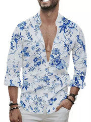 Men's Full Size Floral Print Button-down Shirt in Light Blue, side view