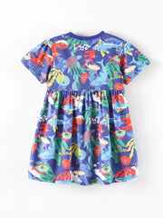 Children's Marine Life Print A-line Dress, back view