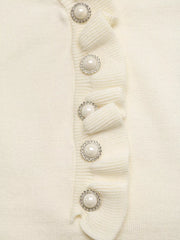 Ruffle Trim Pearl Button V-neck Knit Top in Apricot, product detail