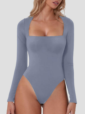 Light blue long sleeve bodysuit with a square neckline