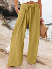 Full Size Drawstring Wide Leg Pants Plus Size in Fuchsia, model styling view