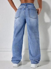 Distressed Wide Leg Jeans in Light Blue, model styling view