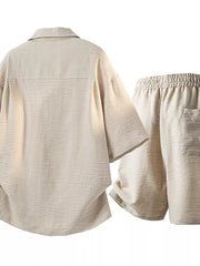 Men's Button-up Short Sleeve Shirt & Shorts Set, side view