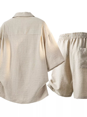 Men's Button-up Short Sleeve Shirt & Shorts Set, side view